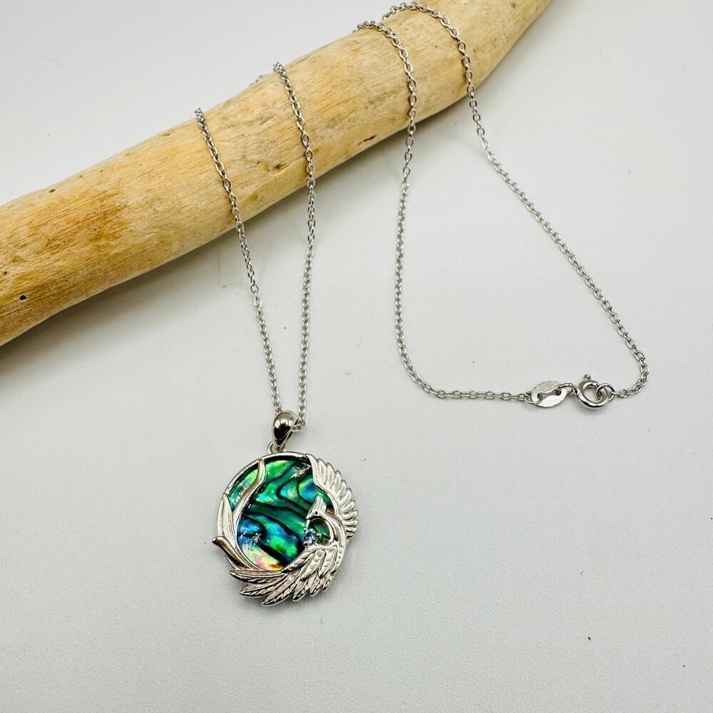 Phoenix Sterling Silver Abalone CZ Necklace